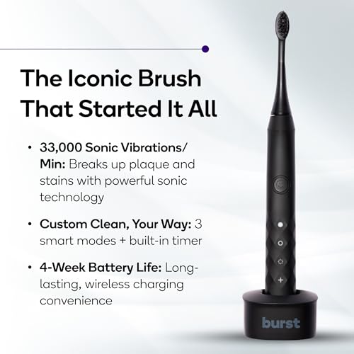 Image of Burst Original Sonic Electric Toothbrush for Adults (Black) | Rechargeable Electric Sonic Toothbrush | Soft Bristle Deep Clean Stain & Plaque Removal | 3 Modes: Teeth Whitening, Sensitive & Massage
