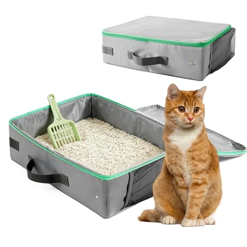 PRITOK Katzenklo Portable mit Deckel: Faltbare Reise Katzentoilette, Katzentoilette aus Oxford-Stoff mit Griff, wasserdichte Haustier Katzenklo für...