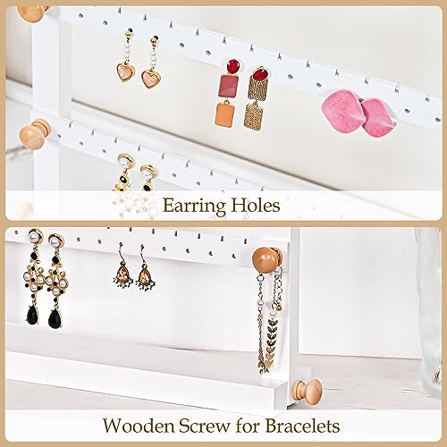 Lolalet 4 Tier Schmuckständer Ohrringhalter, 72 Löcher Ohrring Ständer Organizer aus Holz Ohrstecker Ohrschmuck-Display Schmuckaufbewahrung Schmuckhalter für Ohrringe Ohrstecker Ohrhänger -Weiß