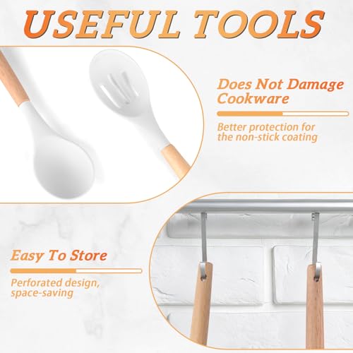 Cucharas de cocina de silicona resistentes al calor con mango ergonómico de madera 4