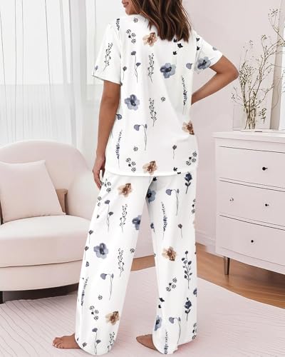 Image of CHICME Womens Pajamas Sets 2 Piece Short Sleeve Lounge Set Printed Loose Pants Pj Sets Loungewear Set