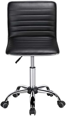 Topeakmart Mid Back Task Chair Low Back Leather Swivel Office/Computer/Desk Chair Retro Armless Ribbed with Wheels Black