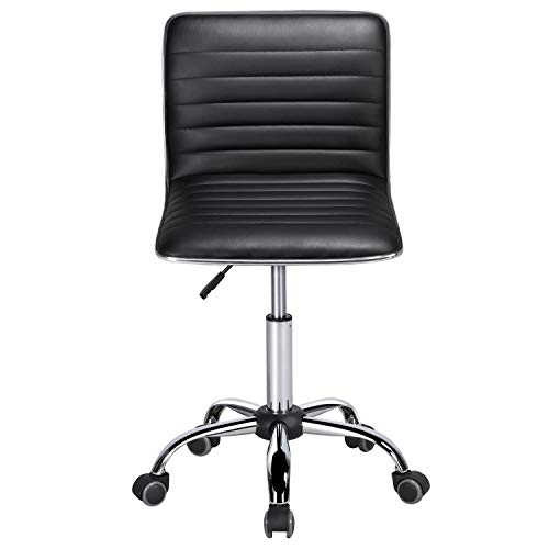Topeakmart Mid Back Task Chair Low Back Leather Swivel Office/Computer/Desk Chair Retro Armless Ribbed With Wheels Black #TOP2