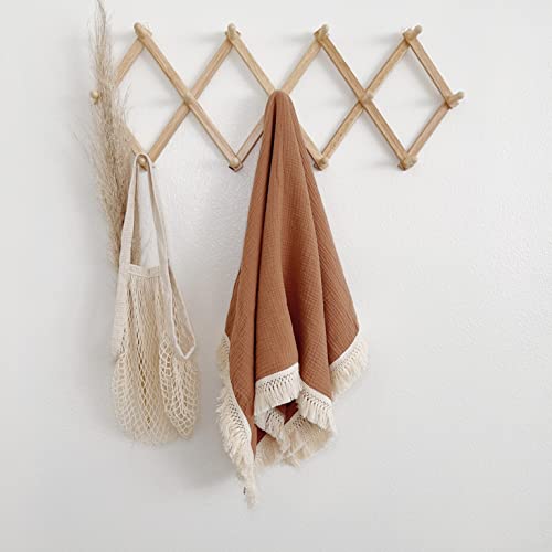 Image of bettrkind Muslin Cotton Baby Receiving Blanket with Fringe, Boho Bohemian Tassels, Nursery Decor, Boy or Girl Unisex Swaddle Wrap, Use as Throw or Nursing Fringed Blankets (Rust)