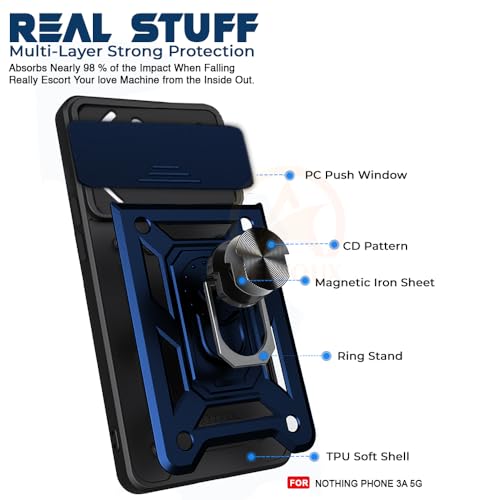 Image of Armor Bumper Back Cover Case for Nothing Phone 3A 5G Rotating Camera Cover, Ring Holder & Kickstand | Heavy Duty & 360 Degree Protection Nothing Phone 3A 5G Back Cover (Blue)