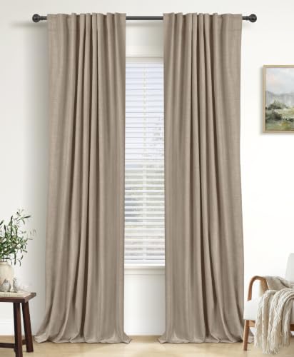 Image of Linen Total Blackout Curtains for Bedroom 90 Inch Long Burlywood Birch