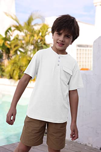 Kindenergy Boys Short Sleeve Tee Shirt Summer Button Down Tees Dress Henley Shirts With One Pocket White #TOP1