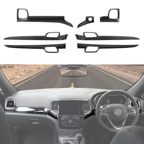 FSYHKJ 7PCS Carbon Fiber Center Console Dashboard Panel Trim Door Handle Cover Air Condition Vent Trim Kit for Jeep Grand Cherokee 2014-2024 Interior Accessories