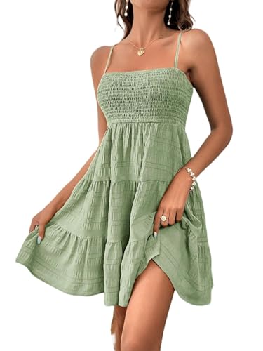 Vestido de Textura versátil con Tirantes Finos y un Solo Hombro Verano para Mujer - Verde Claro - M