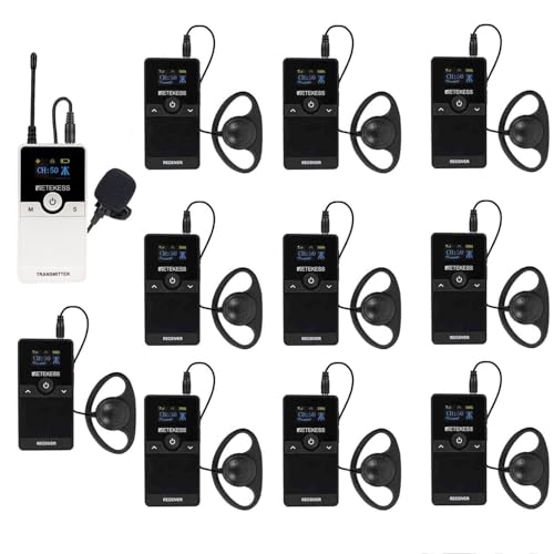 Retekess TT116 Wireless Tour Guide System, Tour Guide Set mit Headset, 200m, Full Noise Reduction, Tour Guide Microphone and Speaker for Tourism, Factory Tours (1 Transmitter 10 Receivers)