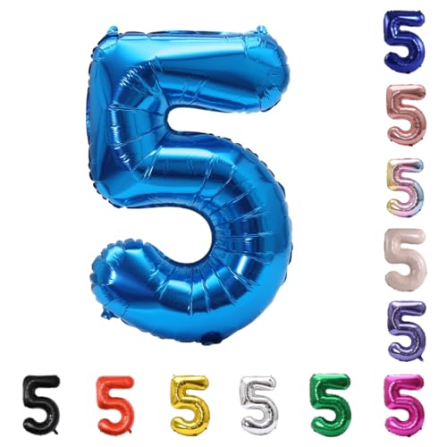 Image of YPSelected 32 Inch Large Foil Helium Number Balloon Birthday Wedding Party 0-9 (Blue, 5)