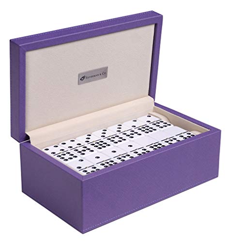 Double 9 Large White Domino Set en Estuche Púrpura miniatura 1