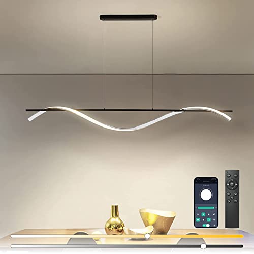 BRIMETI Lampadario a Sospensione da Pranzo 100cm Lampadario LED Soffitto Moderno Nordico 3000K-6000K Dimmerabile 30W, con Telecomando APP, per Soggiorno Sala da Pranzo Cucina Stanza Degli