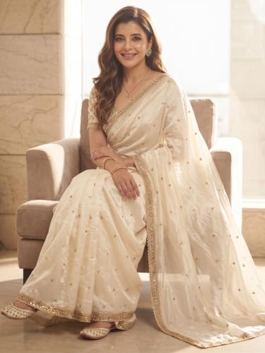 Image of Space Sattin Multi Sequence Full Worked Saree With Original Mirror Lace & Havey Sequence Full Worked Unstitched Blouse Piece