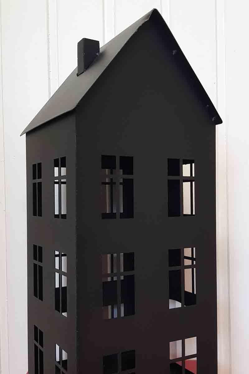 KUHEIGA Windlicht Haus schwarz Höhe 45cm Laterne Lichterhaus Metall Küche, Haushalt & Wohnen