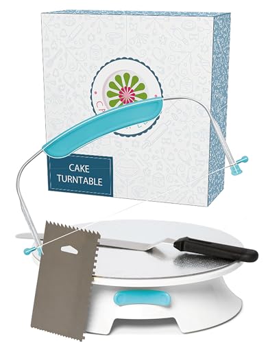 Apron Heroes - ForeverSmooth, Cake Turntable, W/Stand, Break Smoother Rotating Frosting, Baking Tools, Cake Leveler & Slicer, Cake Boards, Offset Spatula, & Icing Bench Scraper, 12 Inch, White