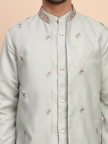 Image of Pro-Ethic Style Developer Men's Silk Embroidered Indowestern Sherwani Style Kurta Pant with Long Jacket wedding Outfit for Men (C-141)