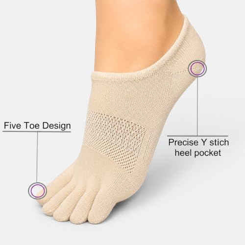 Image of Soxsense No Show Toe Socks Premium Cotton for Women, Align Toes Five Finger Liner Low Cut Thin Socks for Bunion, (4 Pairs)