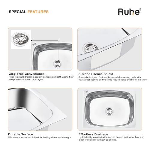 Image of Ruhe? Oval Single Bowl 24x18x9 Inches Kitchen Sink | 304-Grade Stainless Steel Oval Single Bowl Kitchen Sink | Glossy Finish | Including Sink Coupling and Waste Pipe