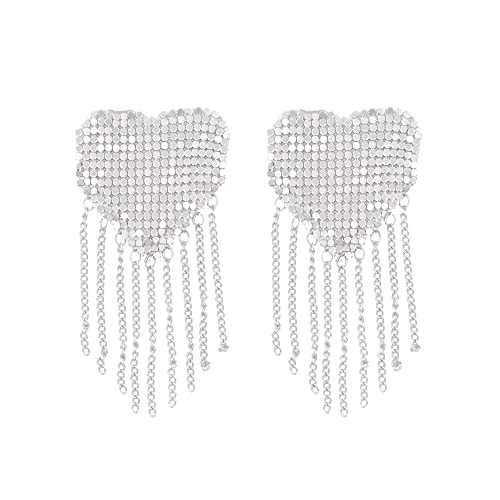 Image of ZGMYC Sparkly Rhinestones Metal Chain Nipple Cover with Tassel, Reusable Adhesive Pasties Sexy Bra Body Chain