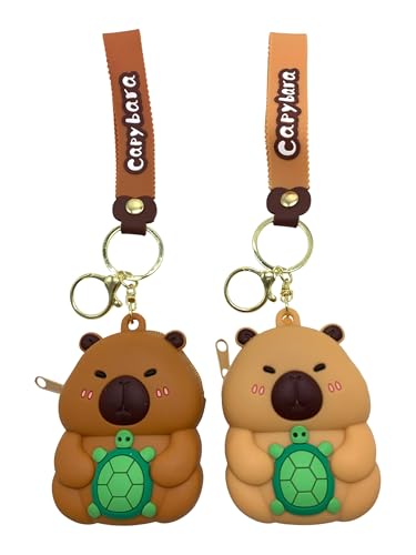 Bag in Cute Silicone Coin Purse Keychain, Cartoon Animal Mini Zipper Wallet, Soft Rubber Key Ring Pouch (Bear K L. BROEN & Brown)