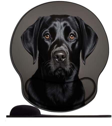 3D Mauspad mit Handgelenkauflage, Wasserdicht Ergonomisches Komfort Mousepad Office Mat mit Handgelenkauflage für Computer und Laptop -schwarzer Labrador-Hund, Haustier