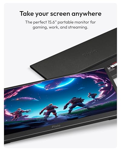 Image of Pixio PX160 Wave Portable Monitor 15.6 inch 60Hz FHD 1080p IPS Panel HDR Screen Cover Stand USB-C HDMI Laptop Screen Extender Portable Monitor for Laptop, PC, Console, Phone