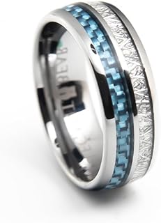 Silver Tungsten Carbide Ring inlaid with blue carbon fiber and artificial meteorites A130