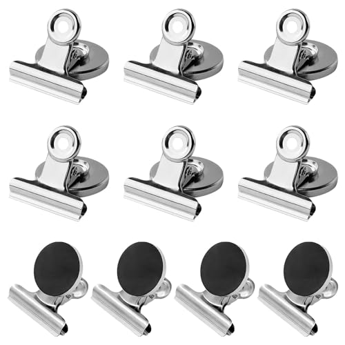 Magnetic Clips 10 Pcs, Strong Fridge Magnets Refrigerator Magnets with Clips, Heavy Duty Fridge Magnet Clips Whiteboard Magnets for Office School Kitchen Home Supplies (Silver)