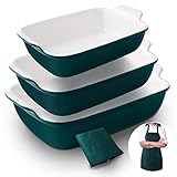 Asahijade Ceramic Bakeware Sets, 3 Pcs Casserole Dishes, Non-stick Lasagna Pans, Rectangular Baking Dish Set for Cooking, Cake Dinner, Kitchen, Banquet and Daily Use, 13.1X9.8” (Peacock Green)