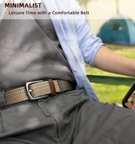 KEMISANT Men's Golf Belt 2 Pack-Braided Woven Stretch Belt for Gift Men Casual Jeans Sports Work 1 3/8"(Beige/Dark Gray,36"-40" Waist Adjustable) - Image 9