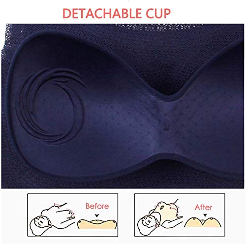 Faxiang Women's Comfort Seamless Stretch Sleep Bra Breathable Detachable Wide Shoulder Sports Yoga Bra (M-7Xl) Black #TOP3