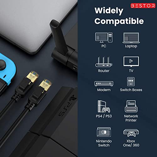 Image of BESTOR Ethernet Cable 10M CAT 8 Internet Cable 40Gbps LAN Cable with High Speed 2000MHz S /FTP Gigabit RJ45 Network Cable Compatible with PS5 /4 WiFi Extender Router Modem Switch(Black)