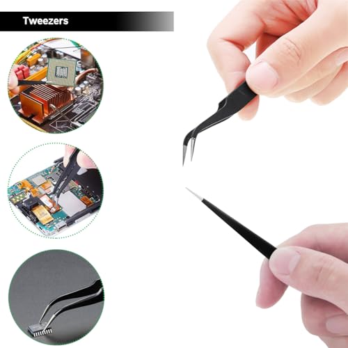 Youmile 10 Stück IC-Abzieher Chip-Entferner Werkzeug 4-Krallen-Abzieher Schalter-Abzieher Schlüsselkappen-Abzieher Spitzpinzette Ellbogenpinzette Flachölpinsel Feinölpinsel U-förmiger Auszieher