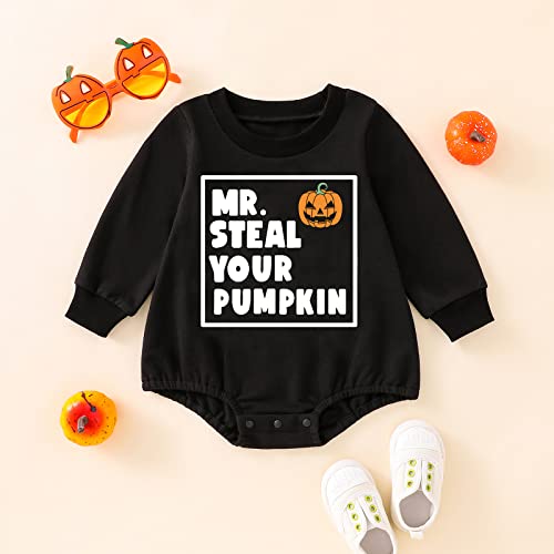 Eadrioss Newborn Baby Girl Boy Halloween Outfit Short Sleeve Mama 'S Pumpkin Romper Sweatshirt Bodysuit Top Fall Clothes (Black-Steal Pumpkin, 0-6 Months) #TOP1