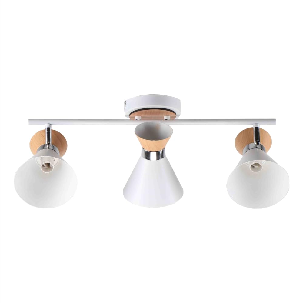 Tekled White, Chrome, Wood Myhome White Metal Wood Funnel Shade White Body Semi Flush Ceiling And Wall Light | E14 Fitting | For Bedrooms Living Rooms Study Rooms Receptions Cafes Restaurants | 3 Lamp (Bulb Not Included)