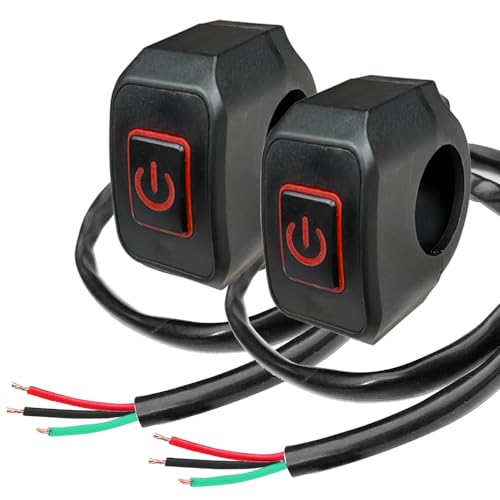 Gebildet IP65 Impermeable 0.866 in 7/8 "interruptores de faros de Manillar, faros Antiniebla, Interruptor de Manillar, para Motocicletas, Bicicletas Eléctricas, Vehículos todo Terreno (LED rojo)