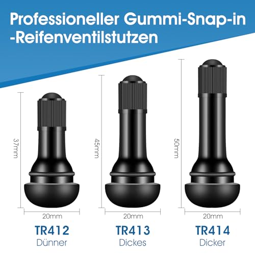 Vehepeay 100 Stück TR414 Gummi Ventile,Universal Gummiventile 11,3mm Ventilloch,Snap-In Gummiventile Ventile Autoventil bis 4,5 Bar, Gummiventil Reifen für Meist Auto, Motorräder