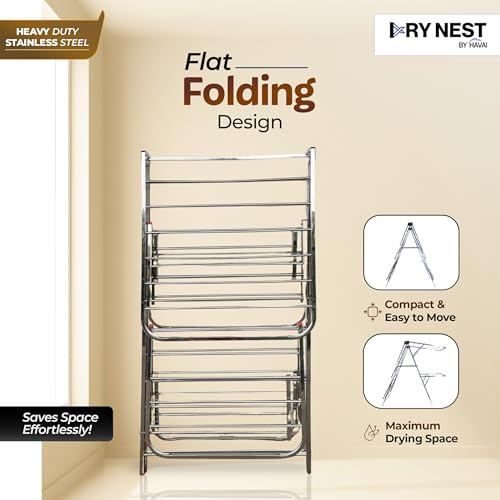 Image of HAVAI DryNest 6 KG Heavy Duty Foldable Cloth Drying Stand | Double Zig-Zag Premium Stainless Steel Dryer Rack with Strong Steel Rods | Space-Saving Design for Balcony, Indoor & Outdoor Use