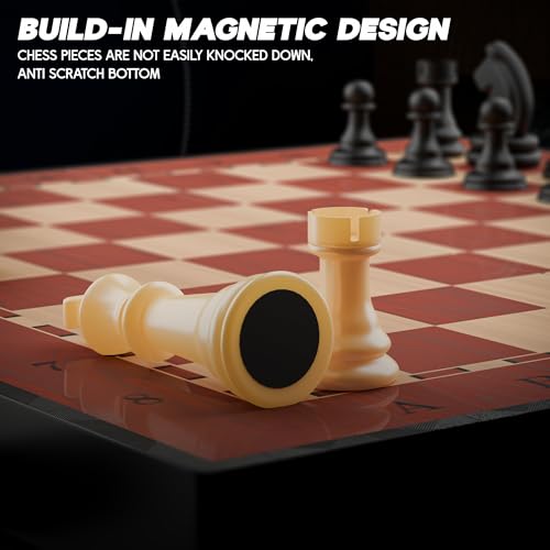 Image of Konex Magnetic Chess Board Game Set | 9.5x9.5 Inch Foldable Board with Inbuilt Storage | New - Brown
