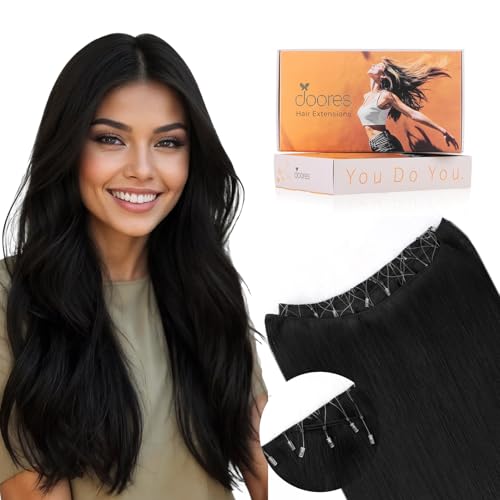 Image of DOORES Breaded Weft Hair Extensions Real Human Hair, 22 Inch Jet Black 110g Remy Human Hair, Weave Full Head For Women