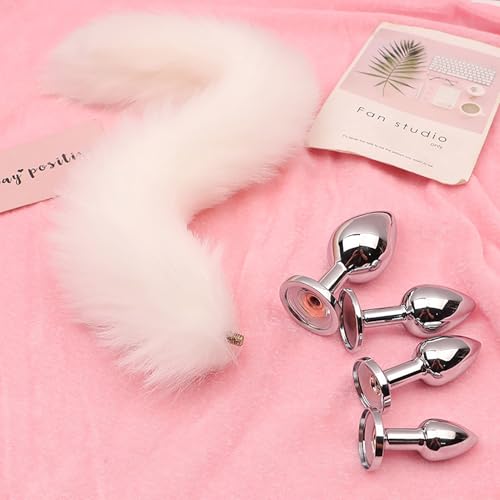 Orirya アナルプラグ 尻尾 アナルビーズ アナル拡張 あなる開発 男性 女性用 アダルトグッズ 男性用 アナルグッズ 大人のおもちゃ女性用 smグッズ かわいい 猫 キツネ コスプレ 仮装 あなるぷらぐ 開発 初心者 しっぽ あなるプラグ 4個金属プラグ 尻尾セット 白いウサギ&40cmしっぽ - 画像3