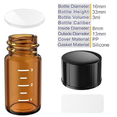 Sterile Empty Vials Small Glass Vials with Measuring Line,Brown/Clear Sample Vials with Screw Cap Liquid Sampling for Chemistry Lab Chemicals or Personal Storage (Amber,3ml 12pcs)