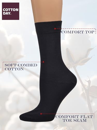 Image of COTTON DAY Women's Soft Combed Cotton Dress Socks Seamless Toe Black White Gray Navy Blue Brown Beige