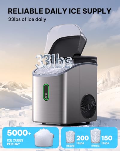 Image of Silonn Nugget Ice Maker Countertop, Pebble Ice Maker with Soft Chewable Ice, One-Click Operation Ice Machine with Self-Cleaning, 33lbs /24H, Stainless Steel