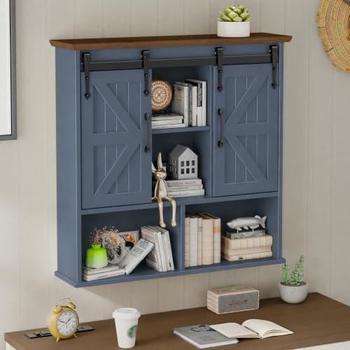 Image of Vabches Bathroom Wall Cabinet, Farmhouse Medicine Cabinet, Navy Blue