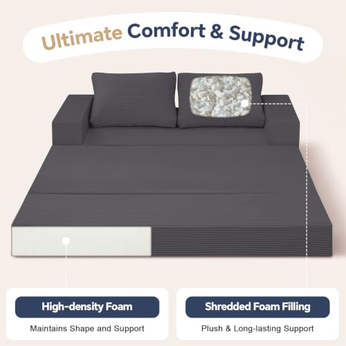 Image of COMAX Boneless Loveseat, 59 inch Convertible Sofa Bed, Folding Small Futon