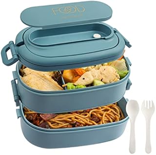 OITUGG 2-Layer Lunch Box: 1550ml Bento Box with 3-Compartments und Cutlery Set - BPA-Free Plastic Compartment Lunch Box Adults - Microwave-safe Leakproof Bento Lunch Box for Adults Men Women (Sky Blue