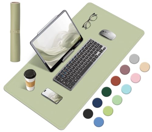 BLESWIN Tapis de Bureau Antidérapant, Tapis de Bureau en Liège Naturel et en Cuir, Tapis de Souris Large Portable Facile à Nettoyer, Tapis de Souris pour Bureau/Maison/Détecteur (Matcha, 60x34CM)