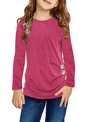 Image of Girls Casual Long Sleeve Color Block Pullover Top Stripe Button Crewneck Loose Tunic T-Shirts Blouse Size 4-13 Year